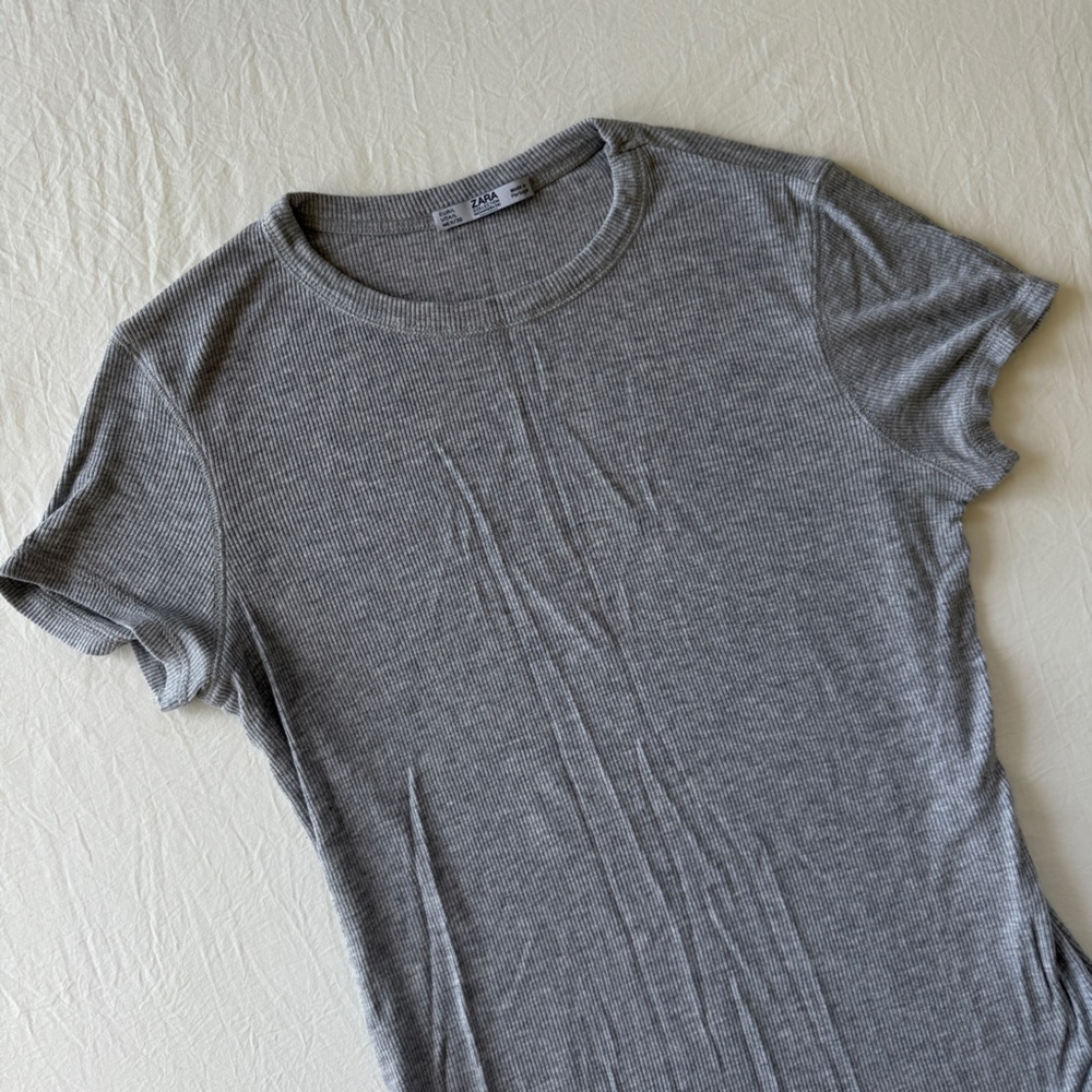 ZARA Ribbed Short Sleeve Tee - Picture 2 of 6